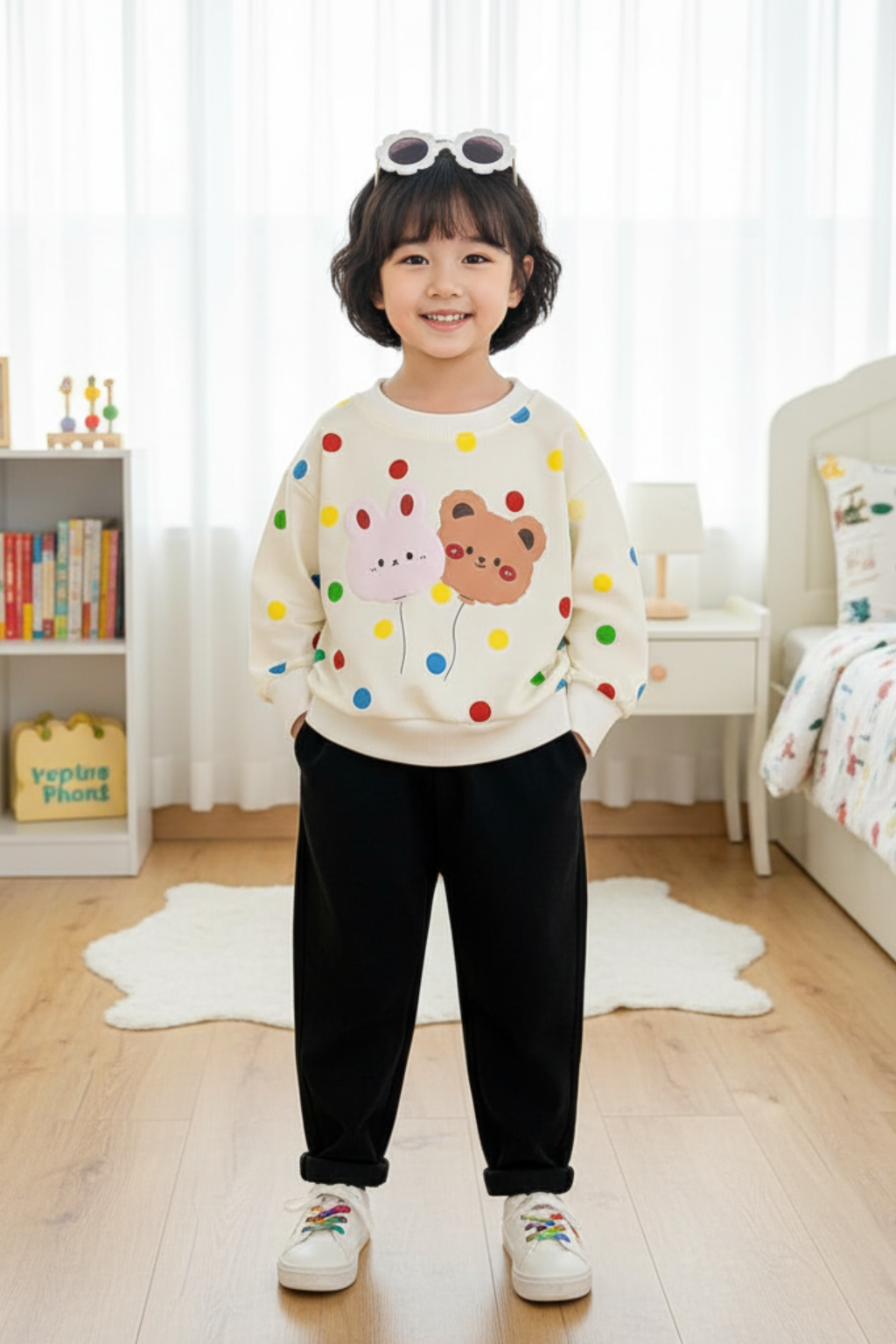Cute Bunny & Bear Printed Sweatshirt for Kids | Winter Wear