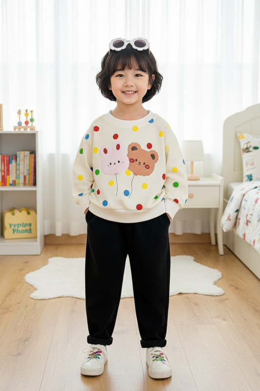 Cute Bunny & Bear Printed Sweatshirt for Kids | Winter Wear