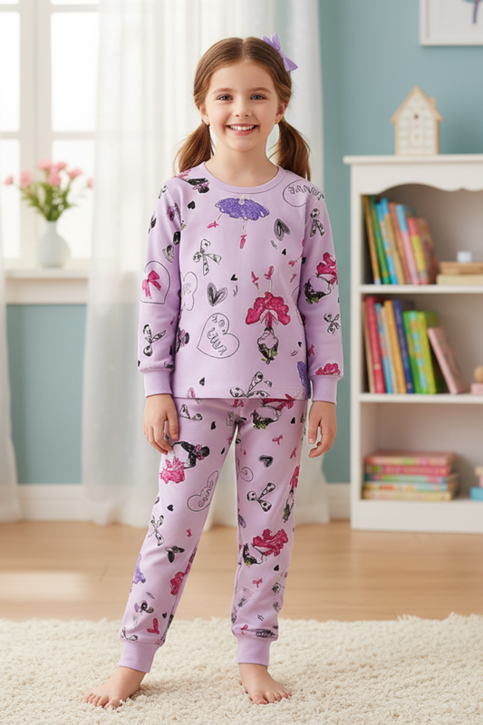 Girls Cartoon Print Pajama Set – Soft Cotton