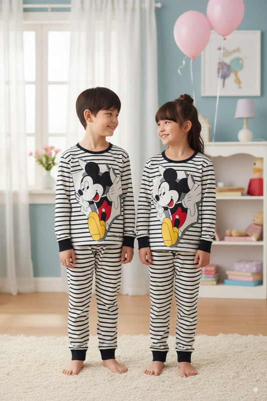 Kids Mickey Mouse Striped Pajama Set – Soft Cotton
