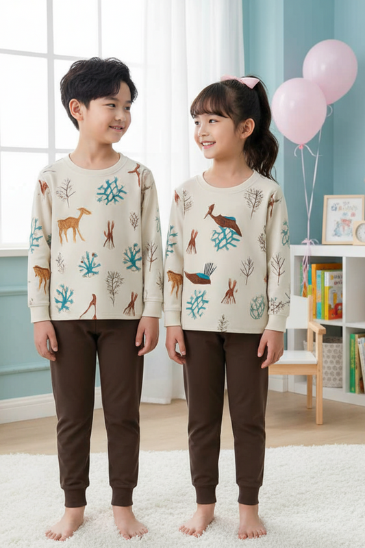Kids Pajama Set – Soft Cotton Nightwear with Animal Print