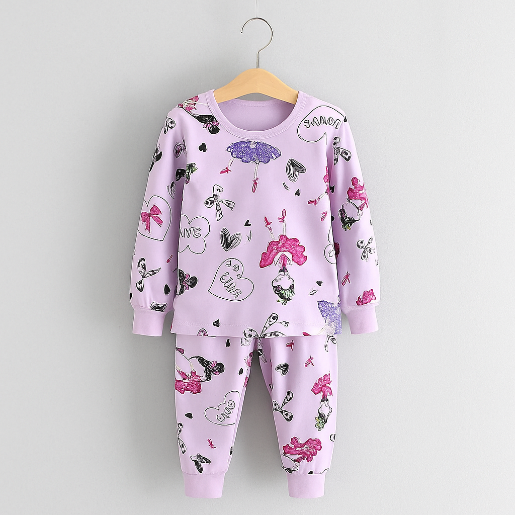 Girls Cartoon Print Pajama Set – Soft Cotton - Al SafouhStore