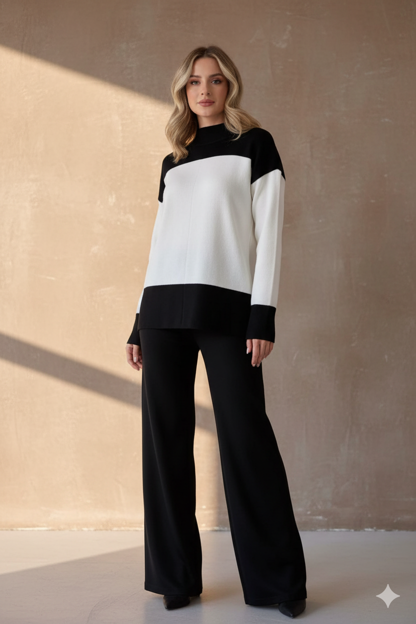 Winter Double Fleece 2Pcs Drop Shoulder Panel Tracksuit – Cozy Top & Trouser Set