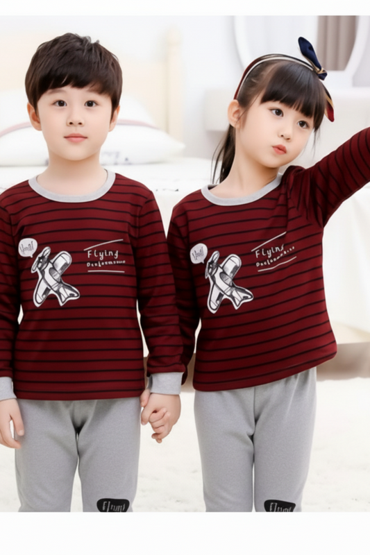 Kids Night Suit – Flying Print Pajama Set | Soft Jersey | Mid-Season Wear