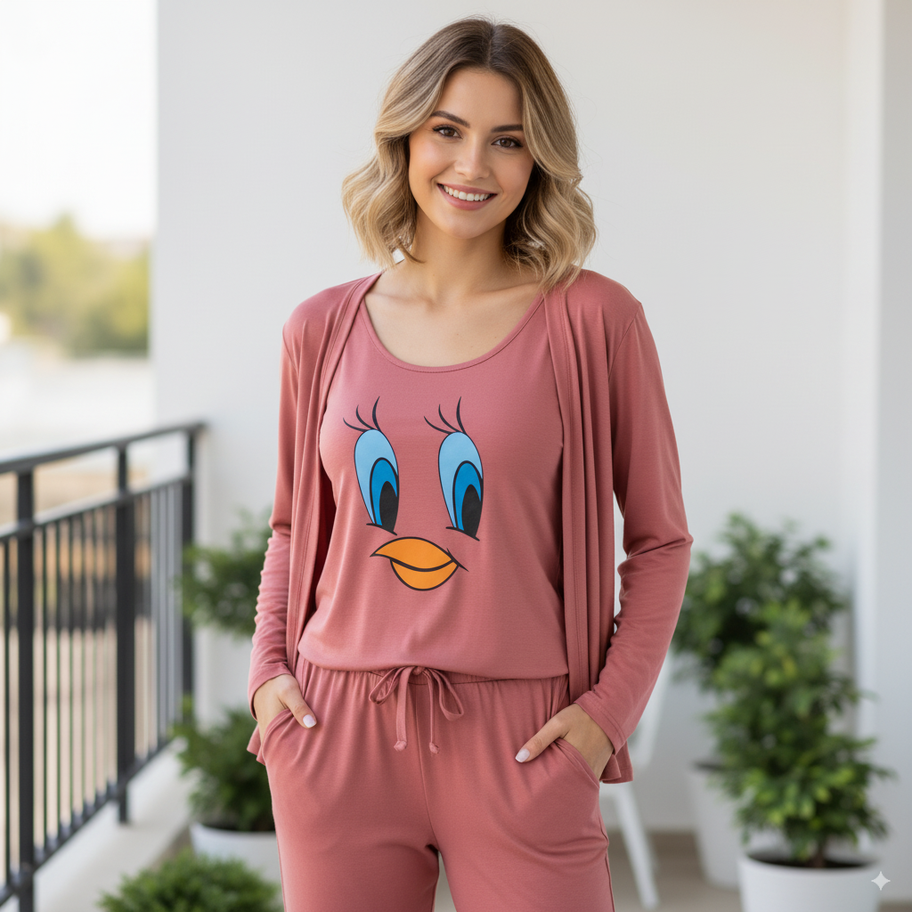 Duck Face Print Night Suit