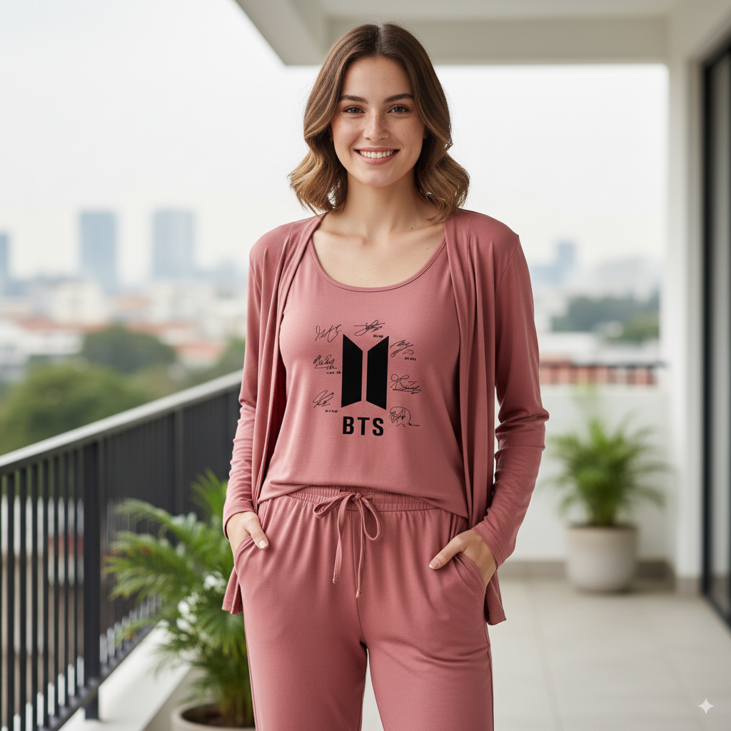 Summer Cotton 3PC Night Suit – BTS Inspired Print