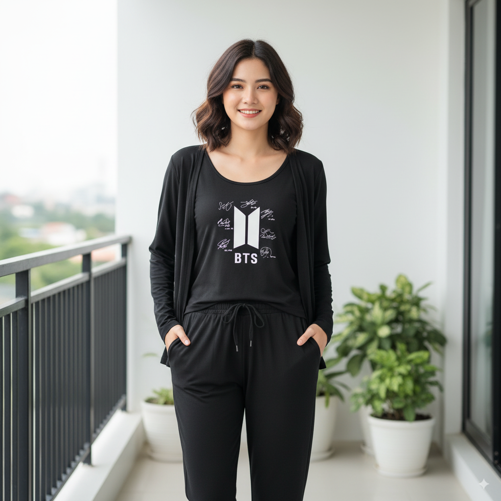 Summer Cotton 3PC Night Suit – BTS Inspired Print