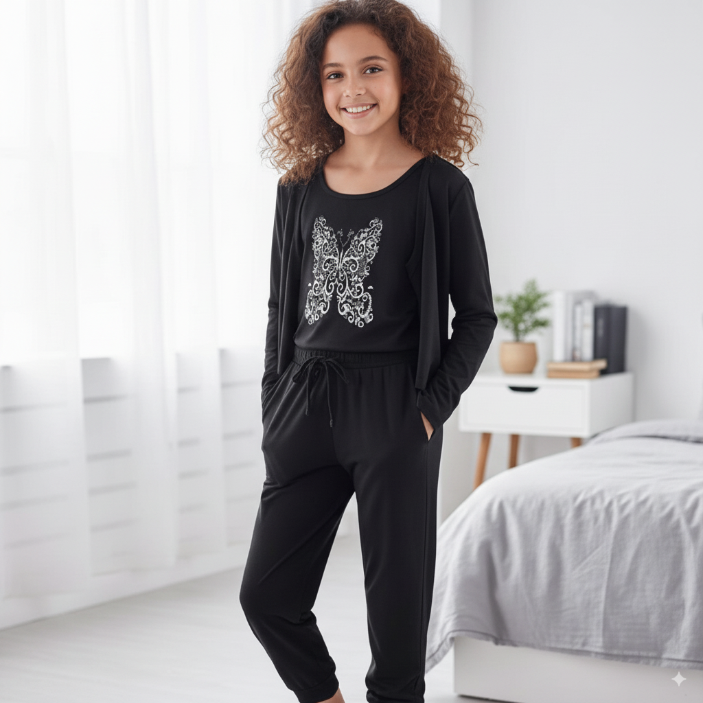 Summer Cotton 3PC Night Suit – Butterfly Design