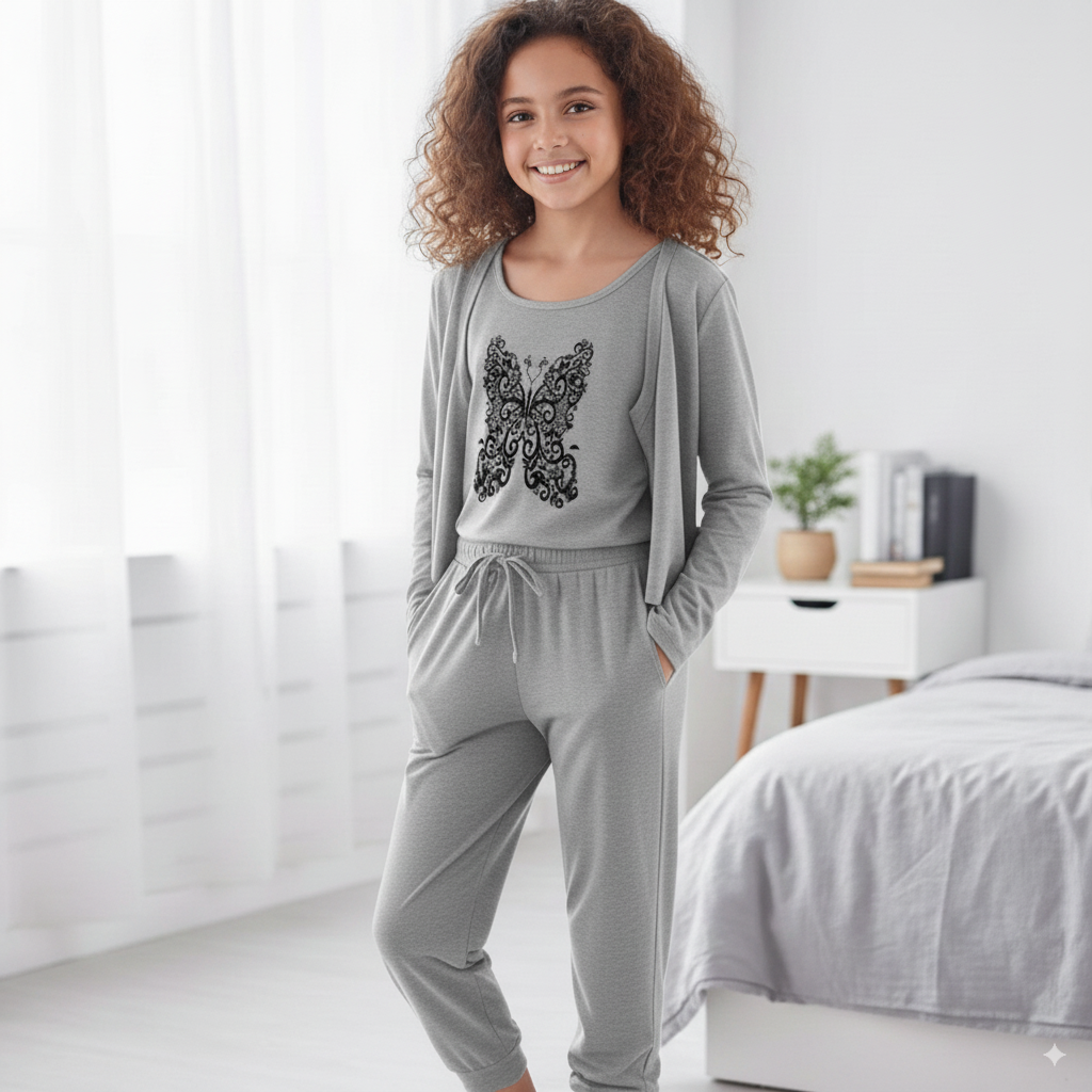 Summer Cotton 3PC Night Suit – Butterfly Design