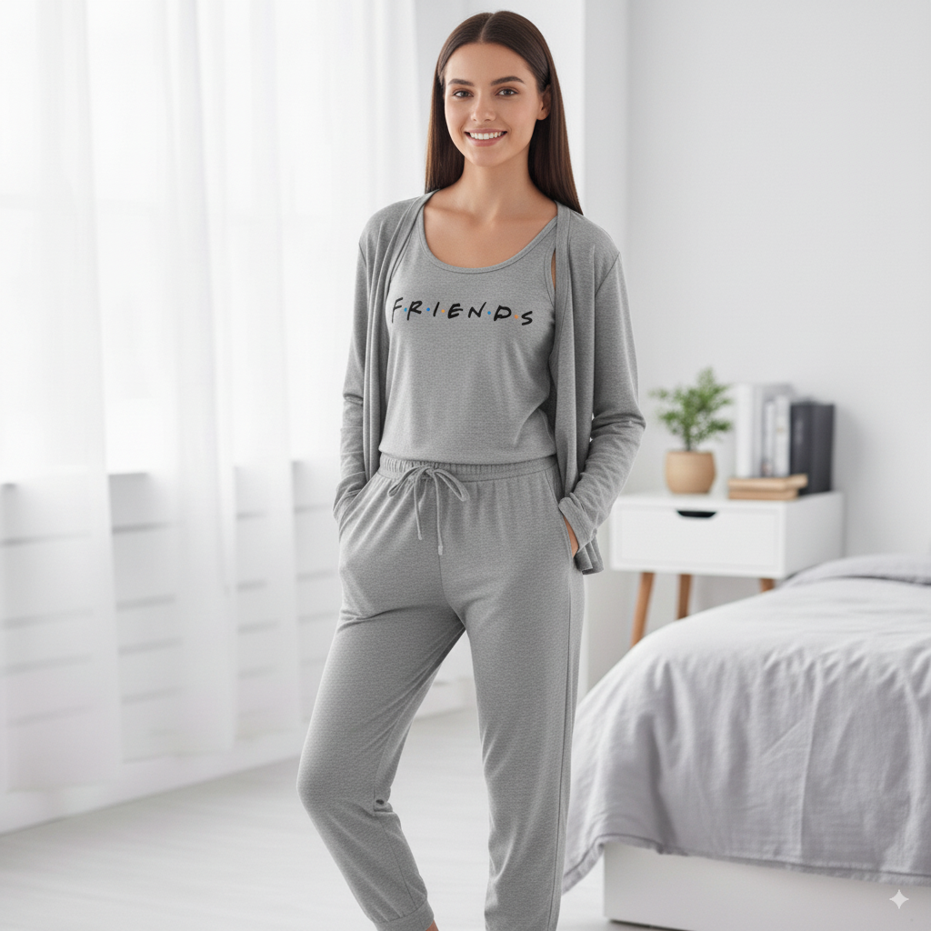Summer Cotton 3PC Night Suit – Friends Print