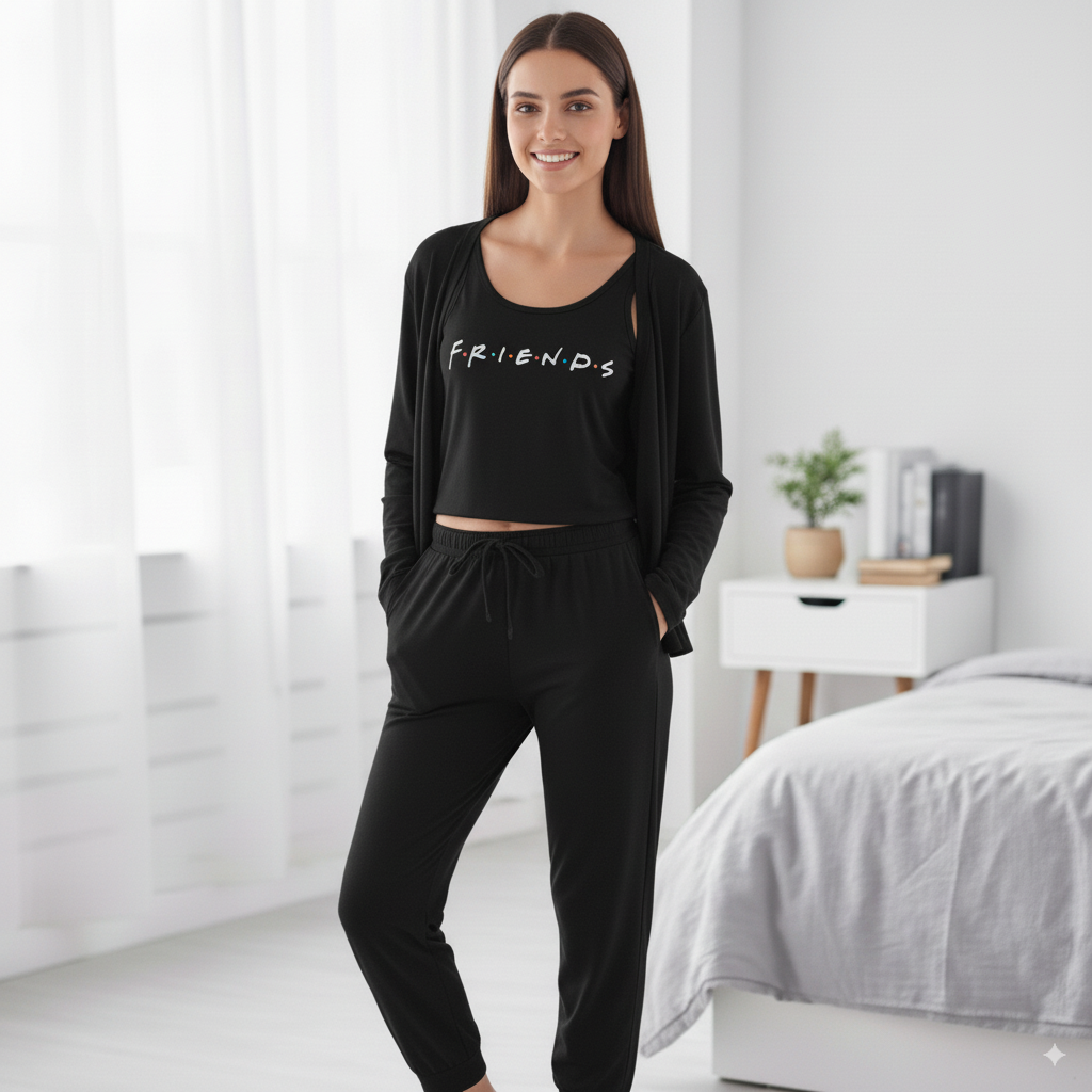 Summer Cotton 3PC Night Suit – Friends Print