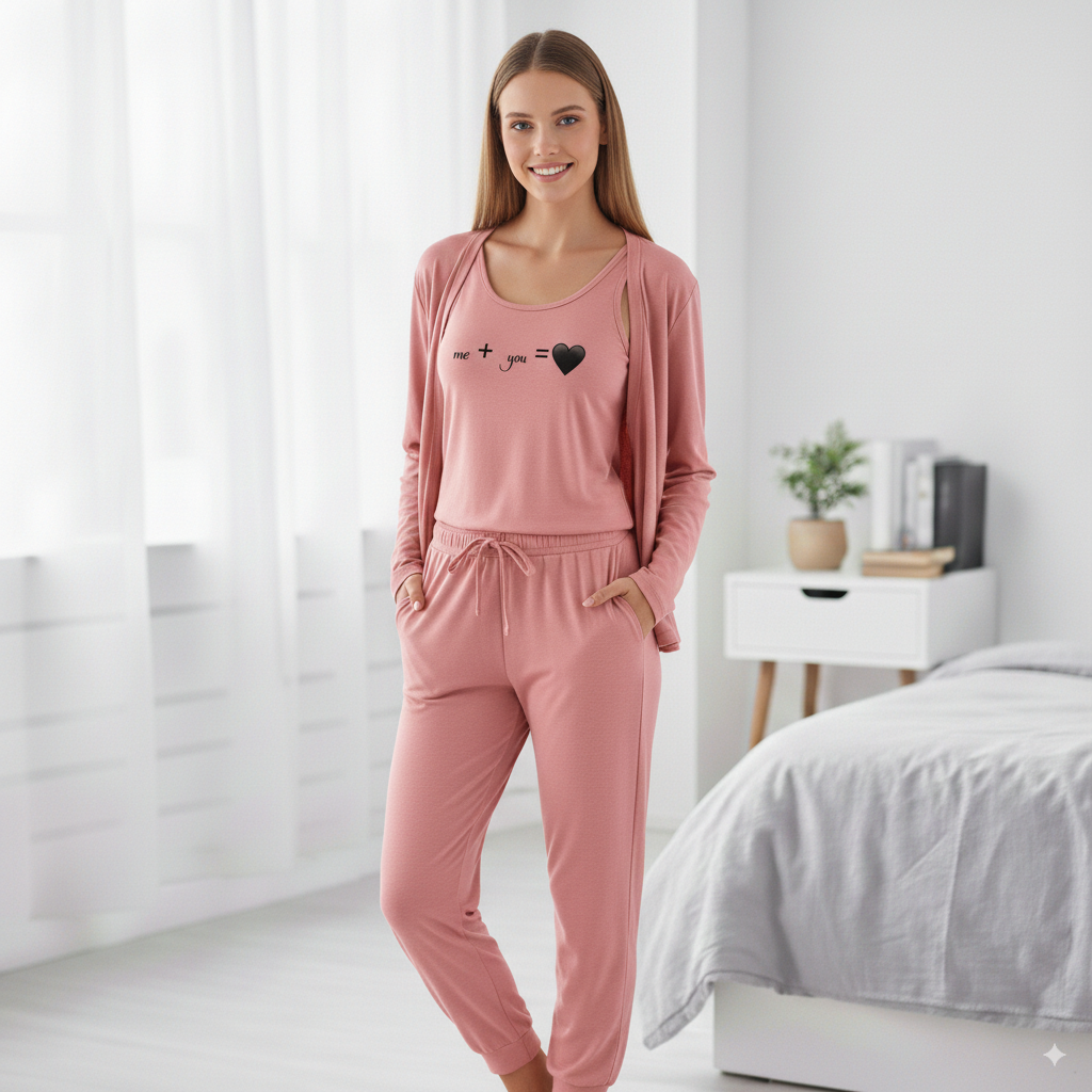 Summer Cotton 3PC Night Suit – Me + You Print
