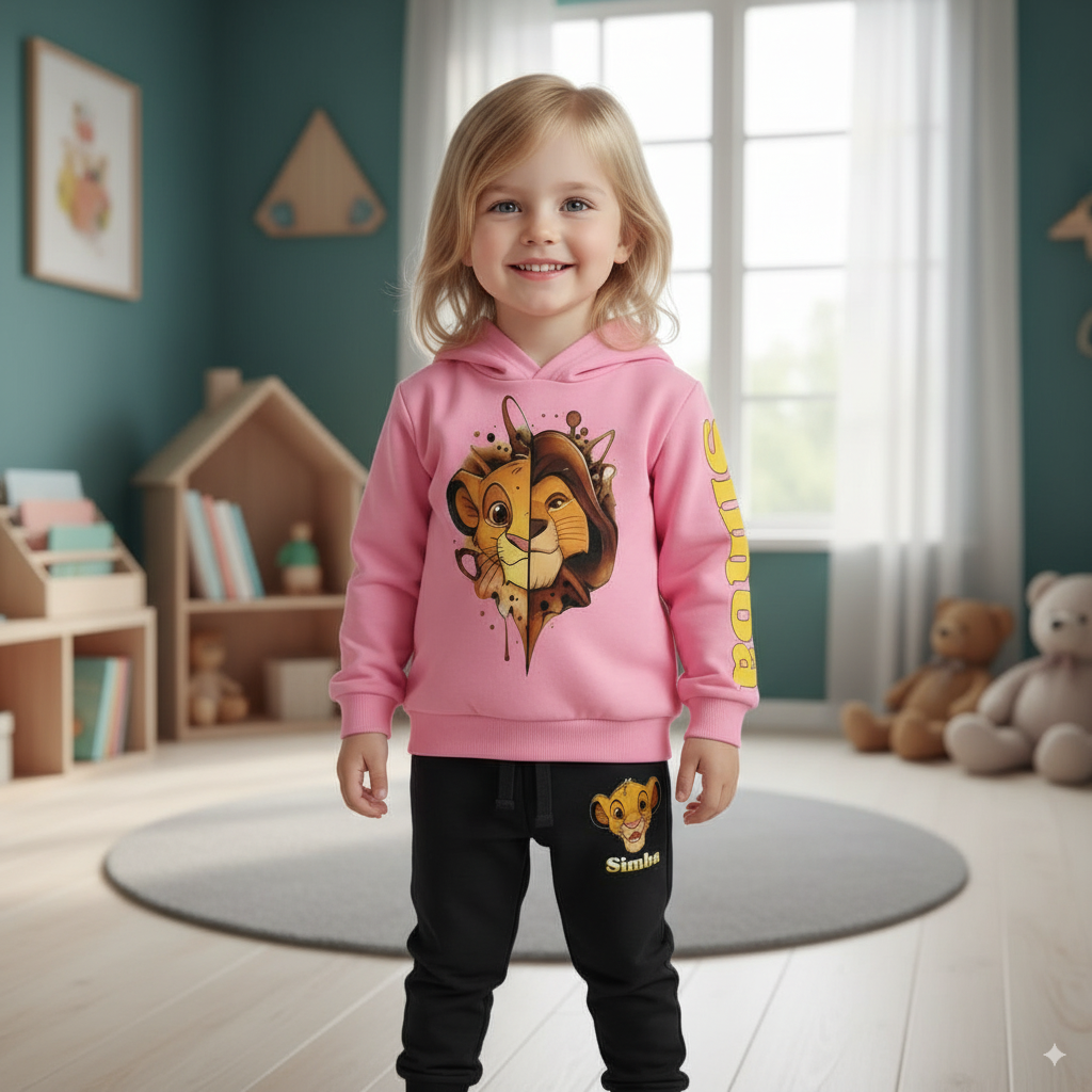 Boys & Girls Simba Printed Tracksuit – Cozy Hoodie + Pants