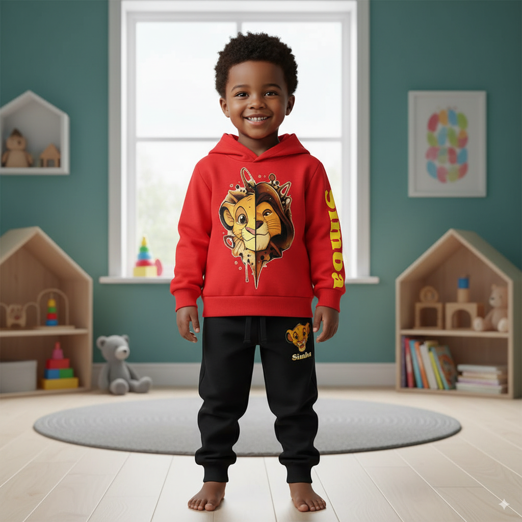 Boys & Girls Simba Printed Tracksuit – Cozy Hoodie + Pants
