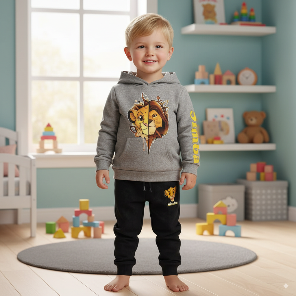 Boys & Girls Simba Printed Tracksuit – Cozy Hoodie + Pants