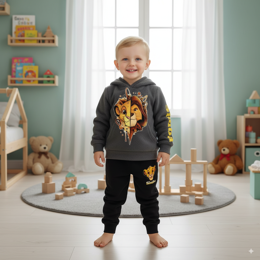 Boys & Girls Simba Printed Tracksuit – Cozy Hoodie + Pants