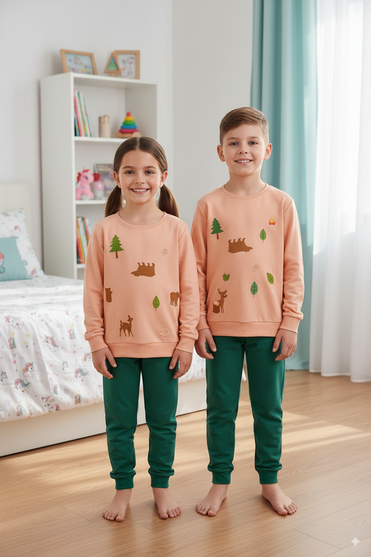 Kids Forest Print Pajama Set – Soft Cotton