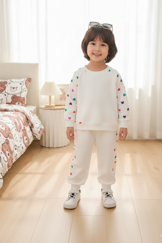 Kids Heart Print Winter Tracksuit | Warm Fleece Set (1-10 Years)