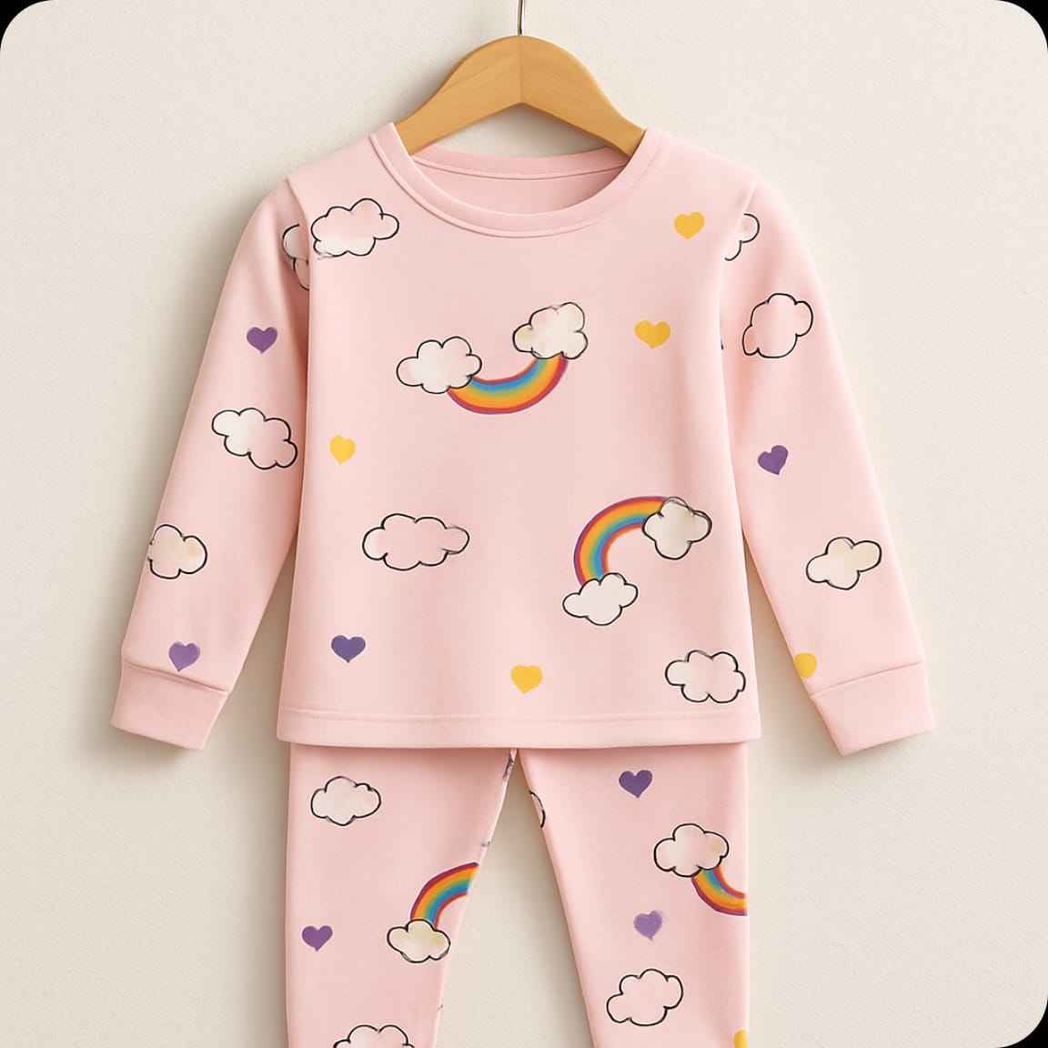 🌈 Kids Rainbow Pajama Set – Soft Cotton Nightwear 🌙