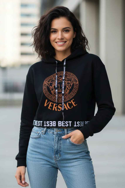 Black Crop Style Fleece Hoodie – Versace Inspired (Winter Wear) (Copy)