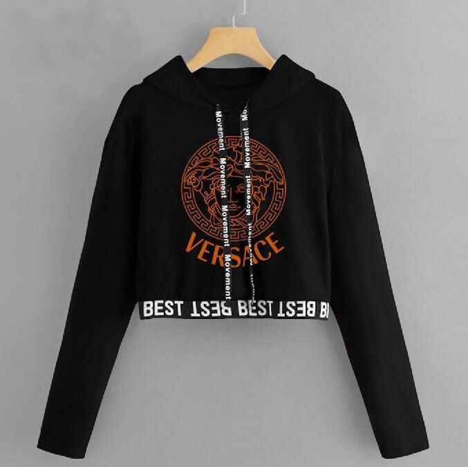 Black Crop Style Fleece Hoodie – Versace Inspired (Winter Wear) (Copy)
