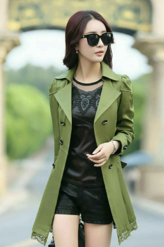 Women Olive Green Trench Fleece Coat – Winter Wear