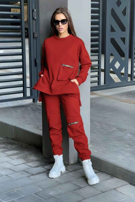 Winter Pocket Style Tracksuit – Double Fleece (Red, Beige, Black)