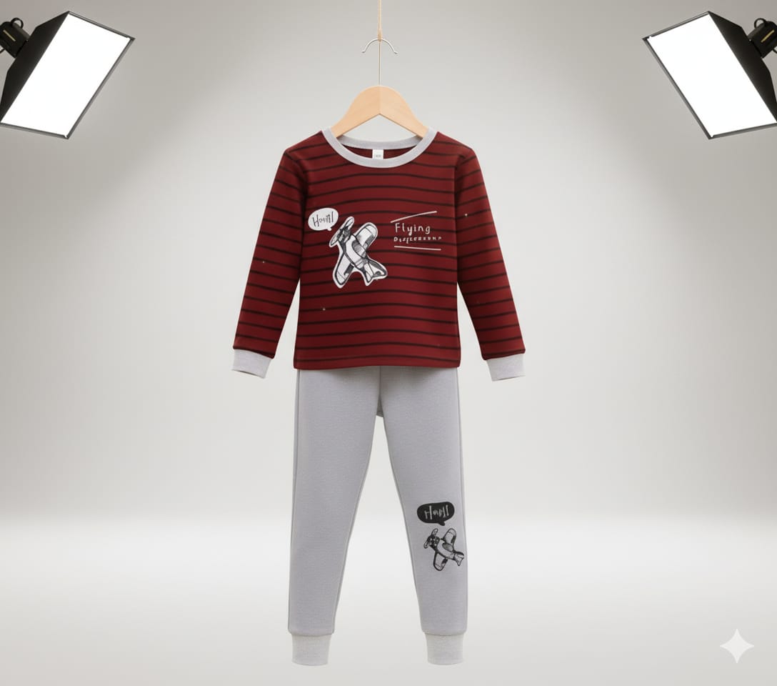 Kids Night Suit – Flying Print Pajama Set | Soft Jersey | Mid-Season Wear