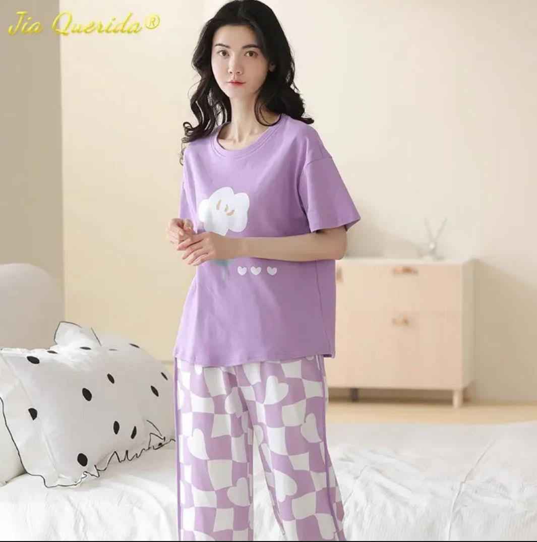 Cute Purple Cloud & Heart Print Nightwear Set β Soft Cotton