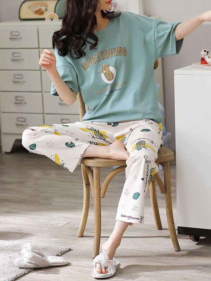 Mint Green T-Shirt & Floral Lounge Pants Set