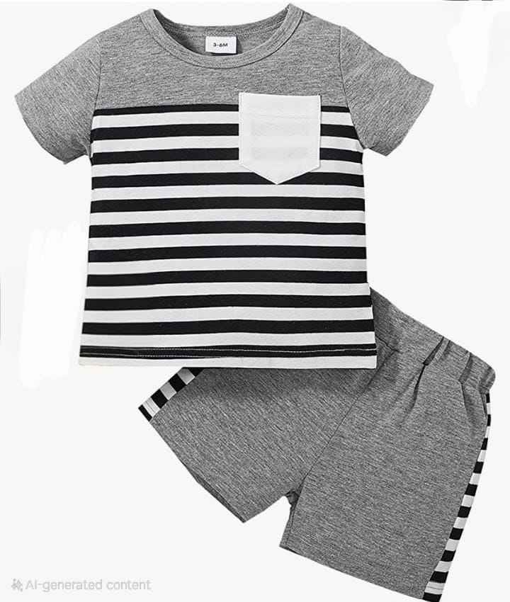 Grey Striped Pocket Baby Outfit