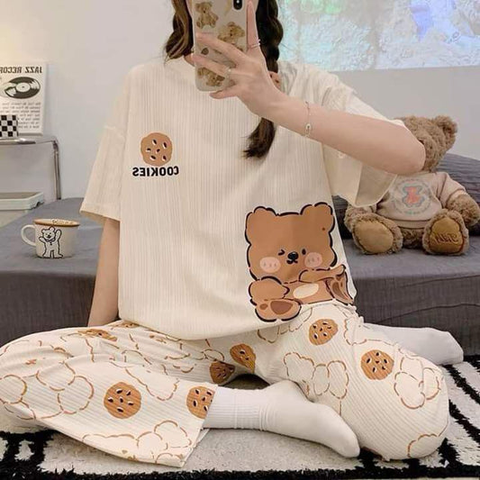 New Arrival – Cute Bear Print Night Suit Soft Jersey Fabric