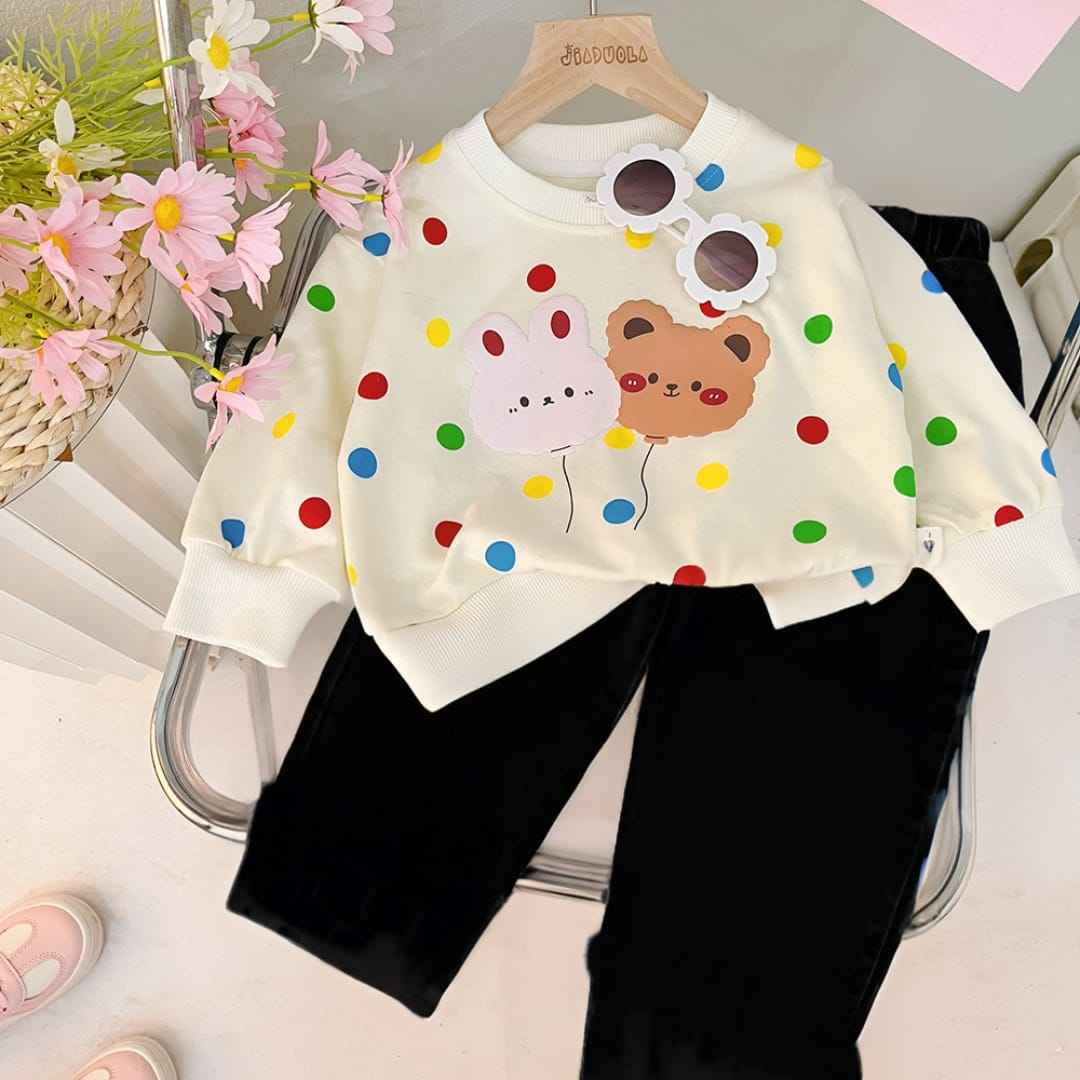 Cute Bunny & Bear Printed Sweatshirt for Kids | Winter Wear