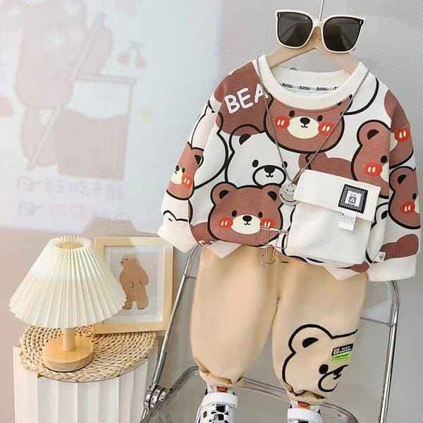 Cute Bear Printed Winter Outfit for Kids | Warm Double Fleece Set