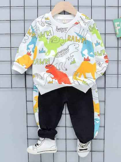 Colorful Dinosaur Winter Tracksuit for Boys | Cozy Double Fleece