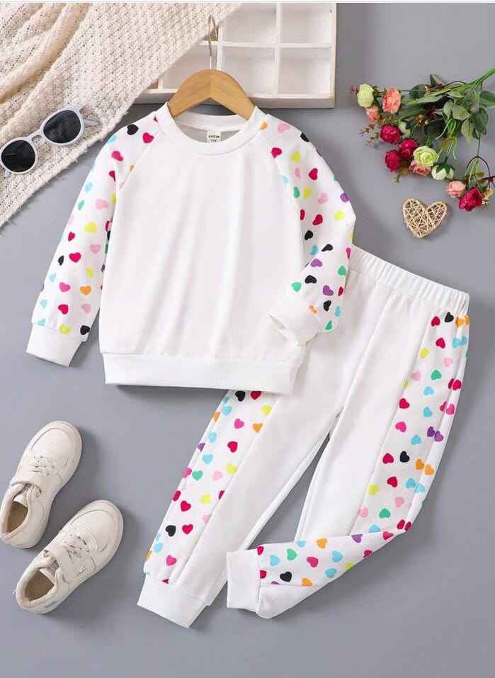 Kids Heart Print Winter Tracksuit | Warm Fleece Set (1-10 Years)