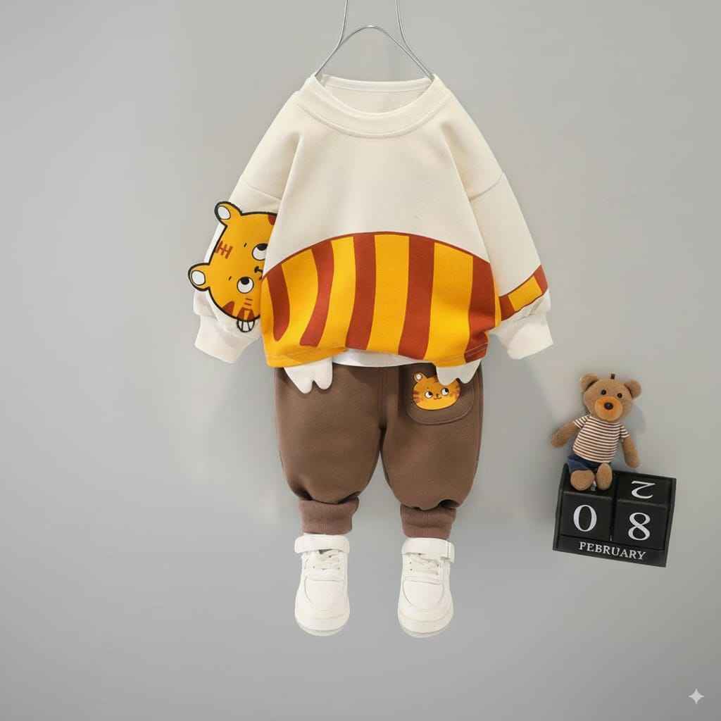 Kids Tiger Print Sweatshirt & Jogger Set | Cute Cartoon Baby & Toddler Outfit