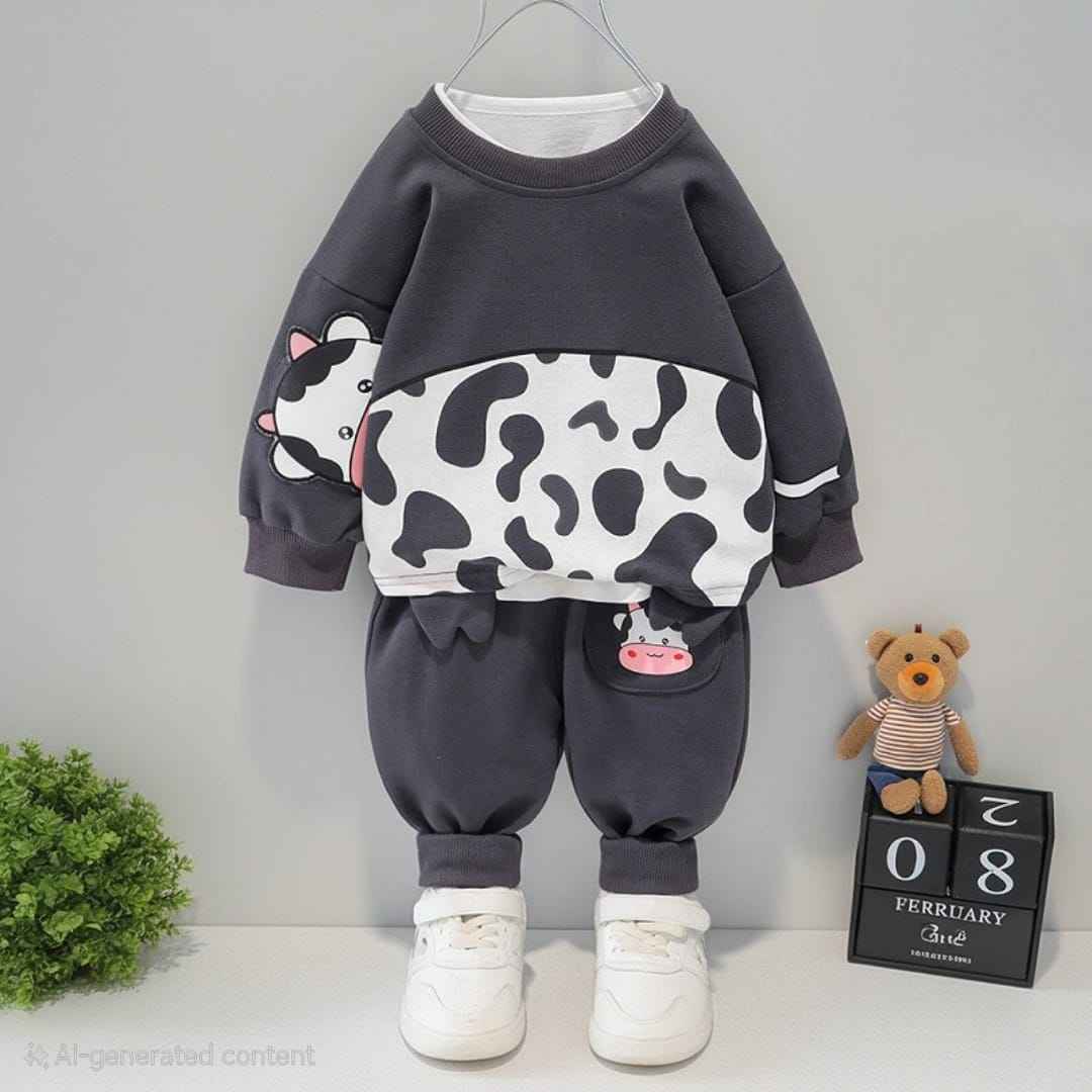 Kids Cow Print Sweatshirt & Jogger Set | Cartoon Baby & Toddler Casual Outfit (Copy)