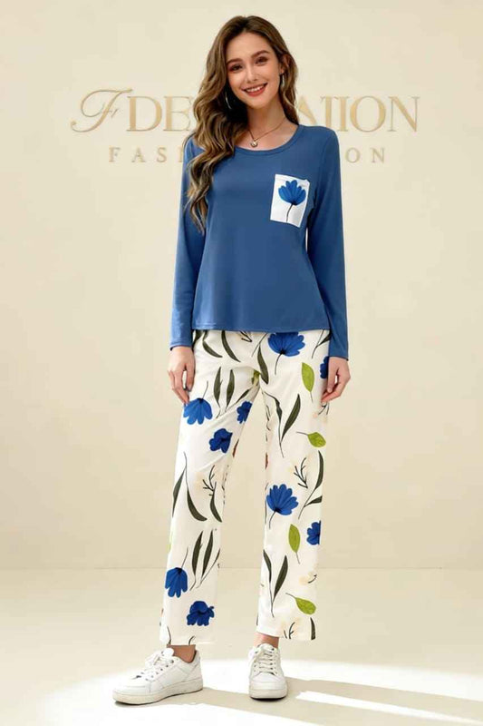 Night Suit by Safouhstore – Blue Floral Print Soft Jersey (Copy)