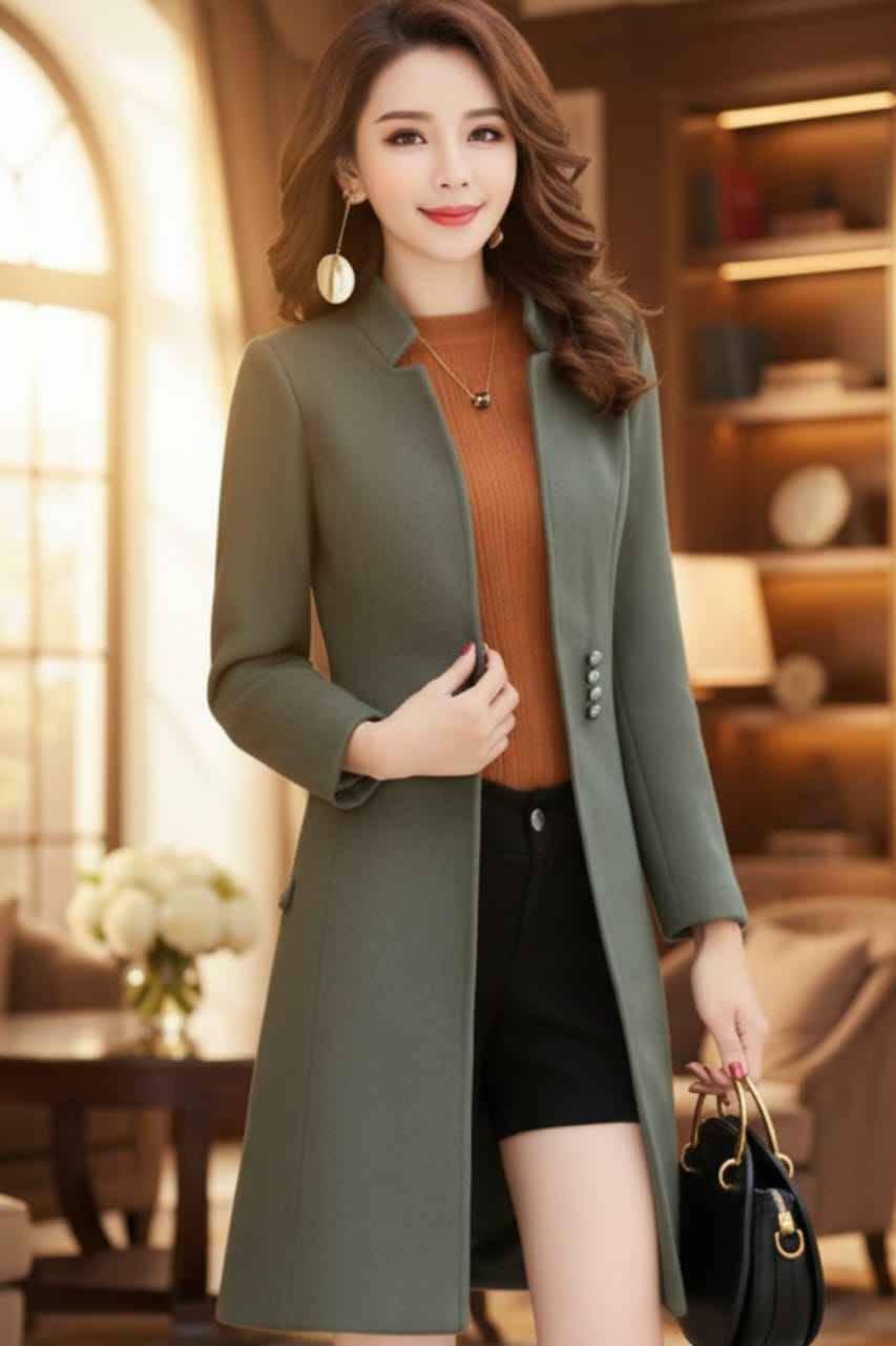 Women Green Long Fleece Coat – Modern Winter Fashion (Copy)