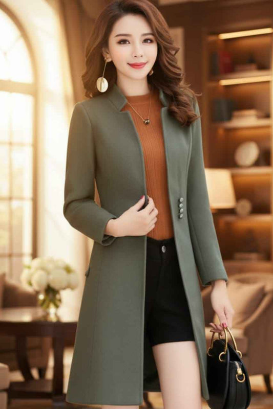 Women Green Long Fleece Coat – Modern Winter Fashion (Copy)