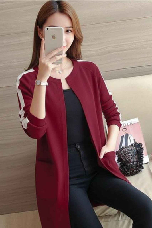 Women Wine Stripe Style Fleece Coat (Copy)