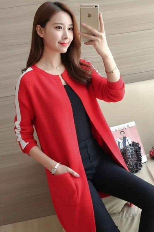 Women Red Stripe Style Fleece Coat (Copy)
