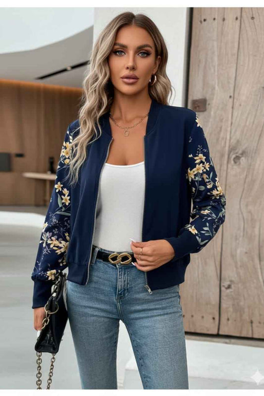 Navy Blue Floral Zip Jacket – Everyday Elegance (Copy)
