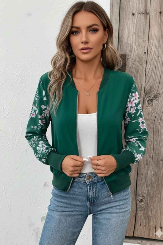 Green Floral Zip-Up Jacket – Casual Chic Style (Copy)