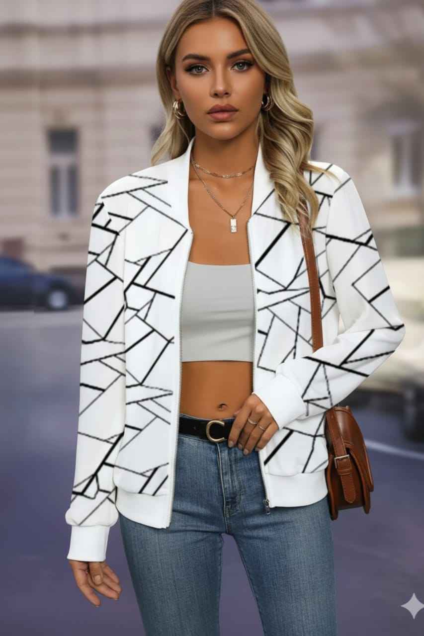 White Cross Lining Zip Jacket – Modern Streetwear Style (Copy)