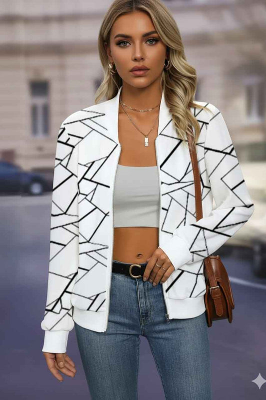 White Cross Lining Zip Jacket – Modern Streetwear Style (Copy)