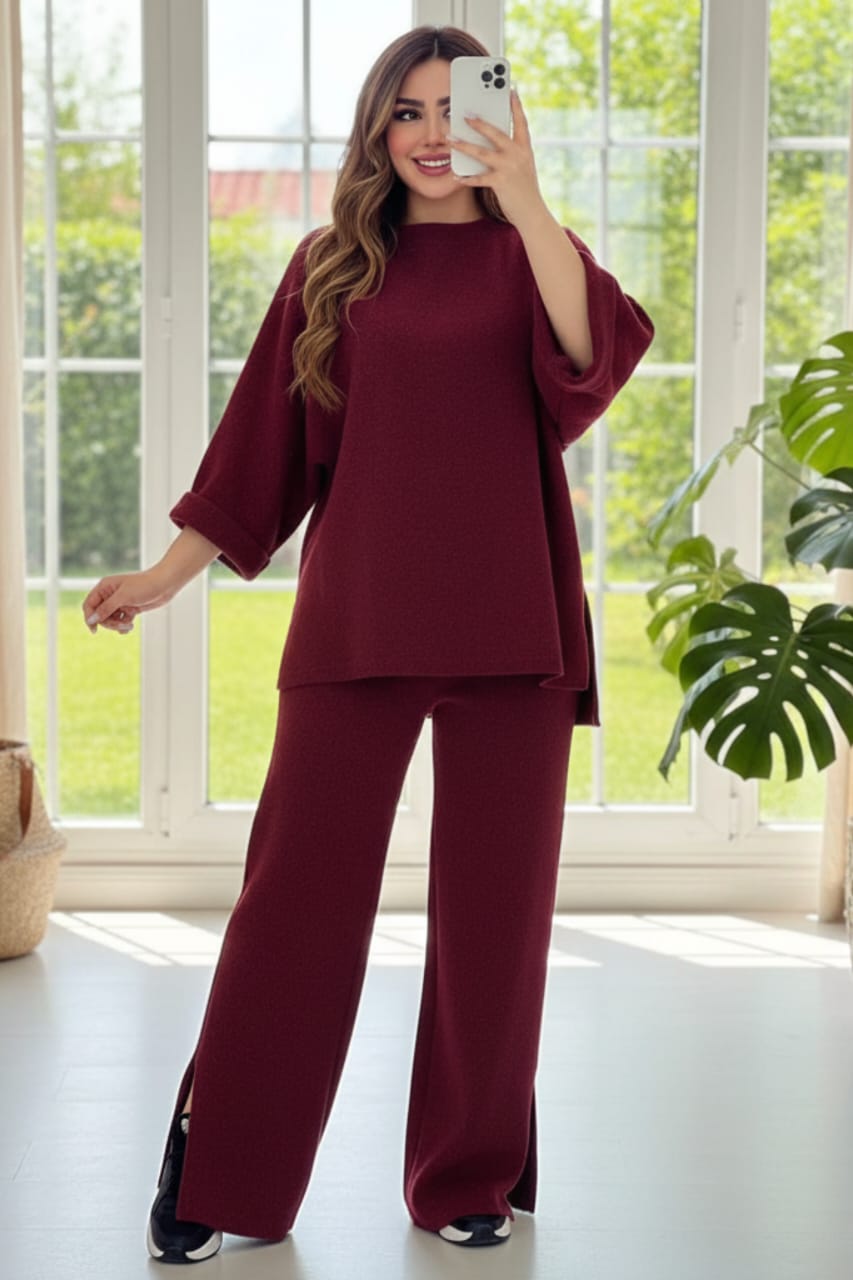 Women’s Oversize Winter Tracksuit – Double Fleece, Bottom Cut | Maroon, Black, Olive
