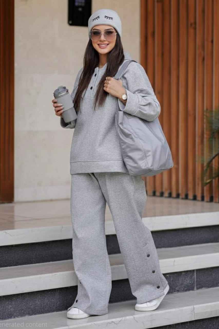 Hello Winter – 2 Pcs Button Style Oversize Winter Tracksuit (Fleece Fabric)