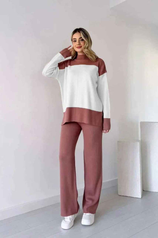 Winter Double Fleece 2Pcs Drop Shoulder Panel Tracksuit – Cozy Top & Trouser Set